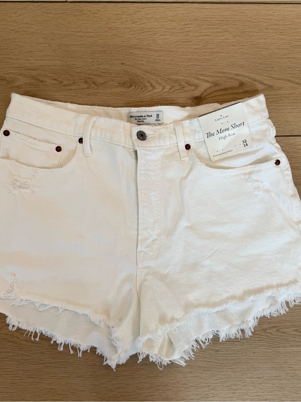 Abercrombie & Fitch White High-Rise Mom Shorts with Frayed Hem